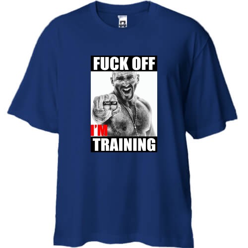 Футболка oversize с агрессивным мужчиной и надписью «F*ck off, i'm training»